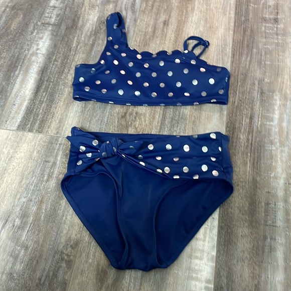 Justice one shoulder metallic polkadot two piece swimsuit - Picture 2 of 9